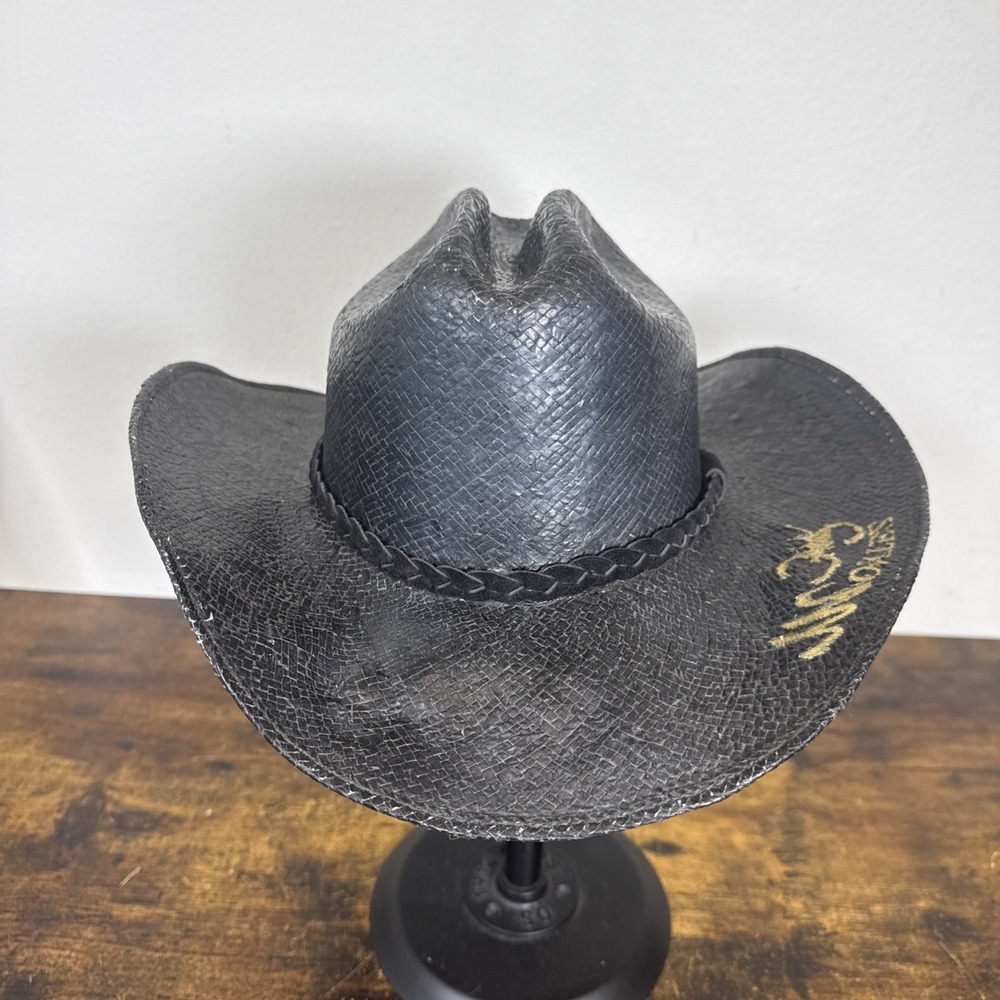 Golden West Montez 100X Black Self Conforming Straw Western Hat Scorpion 7¼ EUC